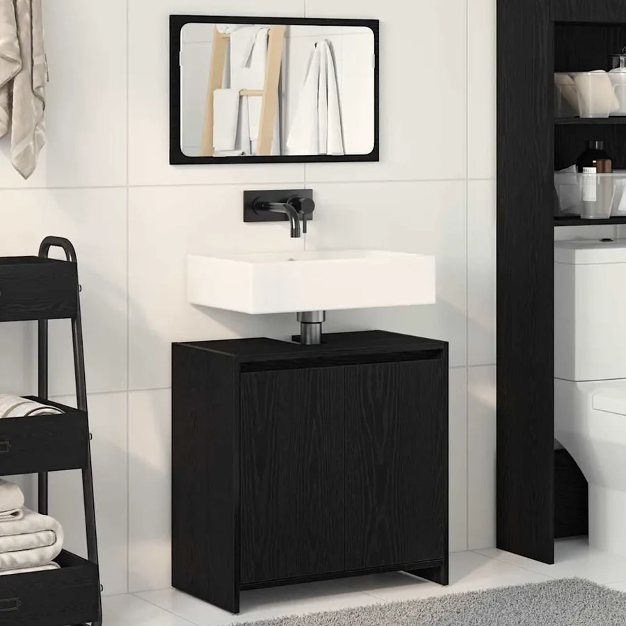 Cabinet de salle de bain avec porte Chêne noir 60 x 33 x 60 cm