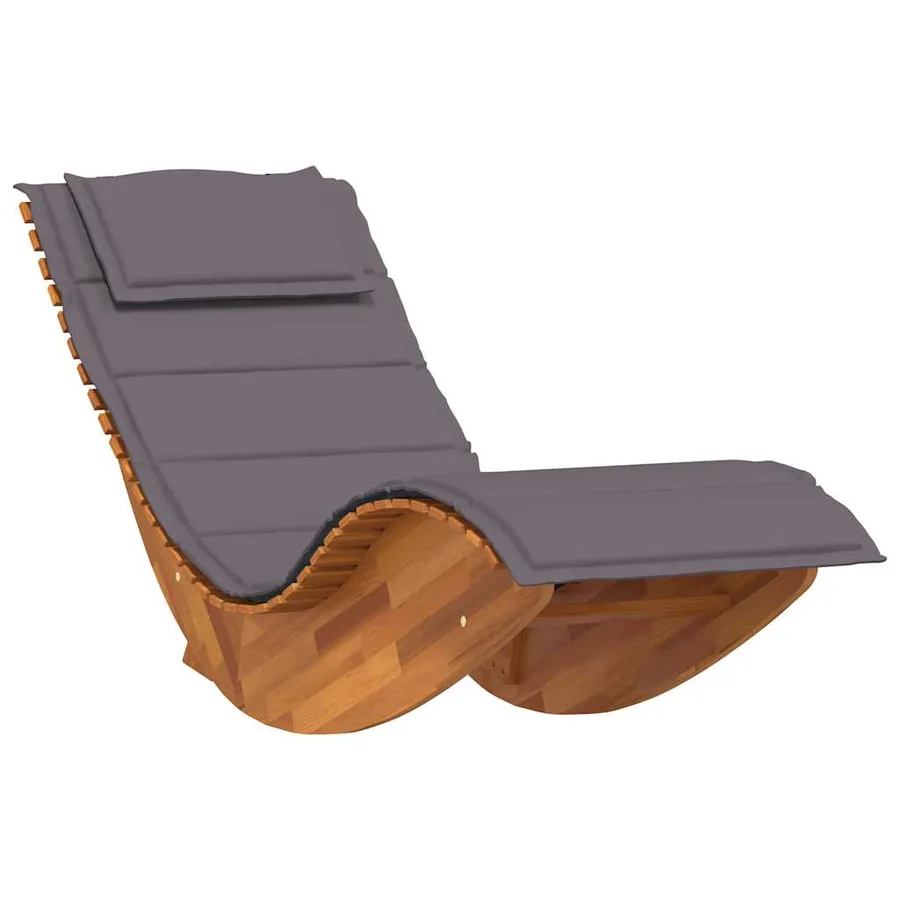 Chaise longue à bascule avec coussin en bois d'acacia massif - 2