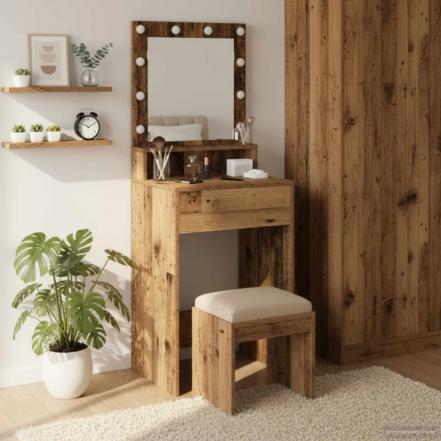 Table de Toilette avec étagère Bois ancien 50 x 41 x 135 cm