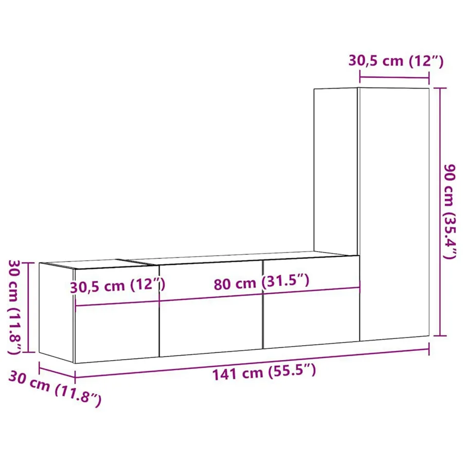 Ensemble meuble TV 3 pcs Chêne noir 130,5 x 30 x 140 cm - 12
