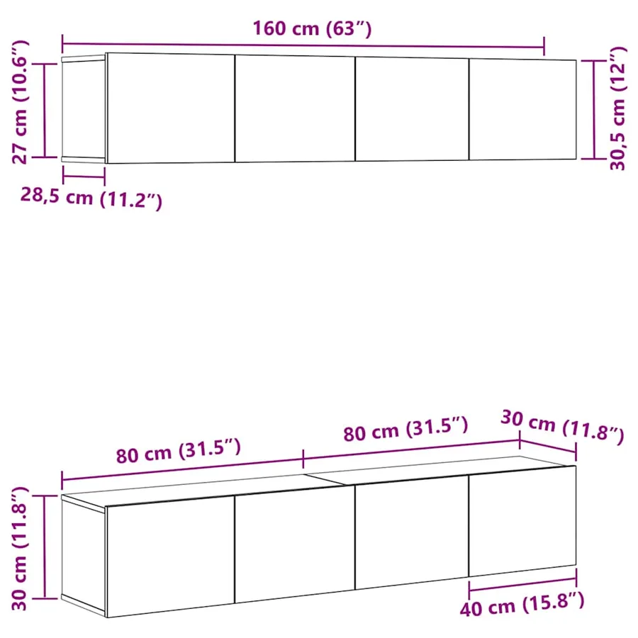 Ensemble meuble TV 4 pcs Chêne noir 80 x 30 x 30 cm - 10