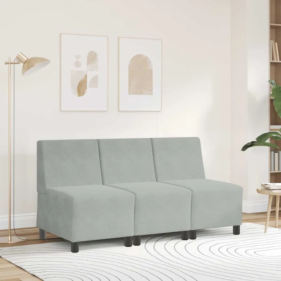 Canapé modulaire sans accoudoirs Gris clair 55 cm Velours