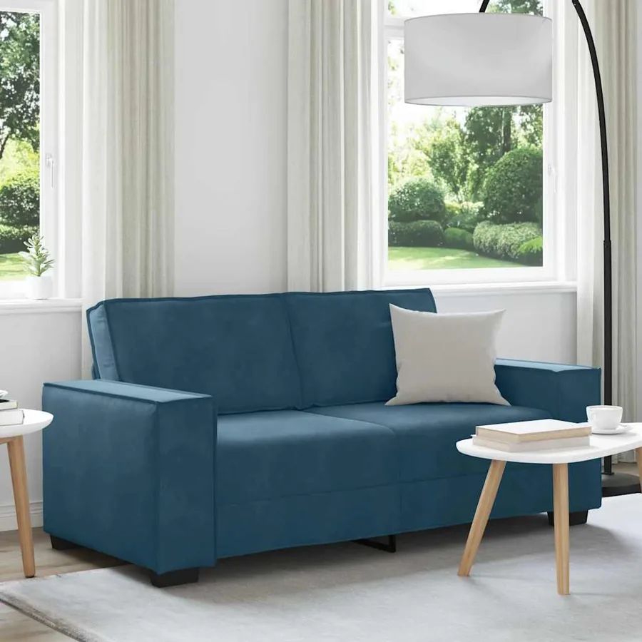 Canapé 2 places bleu velours 180x78x84 cm