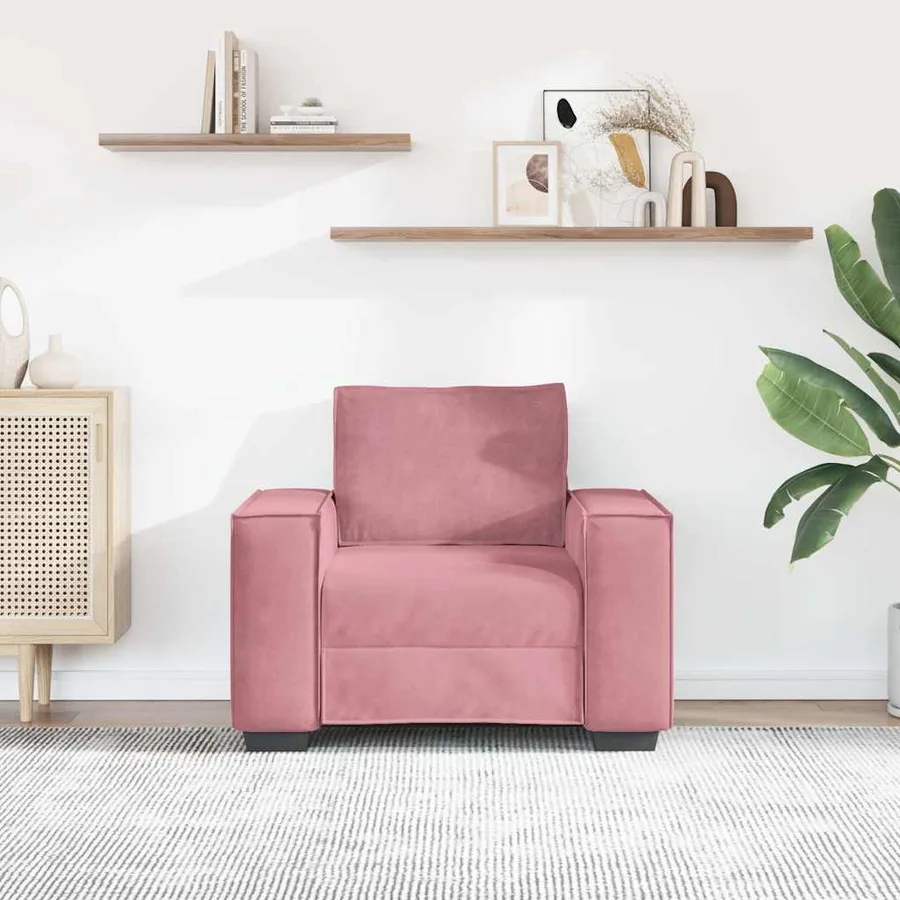 Fauteuil canapé rose 100x78x84 cm velours - 3