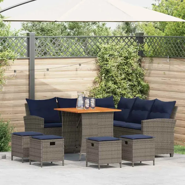 Ensemble de canapé de jardin 6 pcs avec coussins en forme de L gris résine tressée