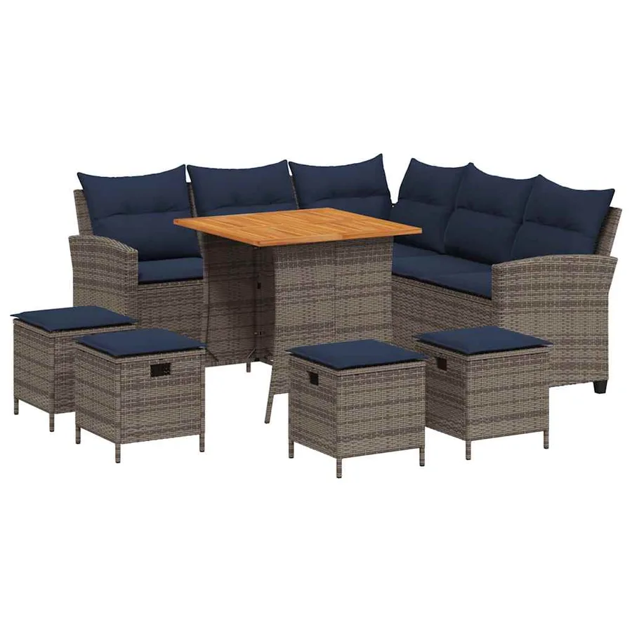 Ensemble de canapé de jardin 6 pcs avec coussins en forme de L gris résine tressée - 2