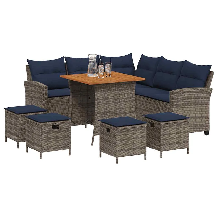 Ensemble de canapé de jardin 6 pcs avec coussins en forme de L gris résine tressée - 3