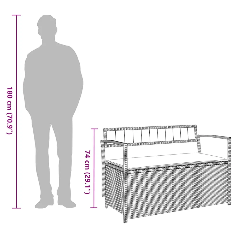 Banc de rangement de jardin avec coussin noir résine tressée - 11
