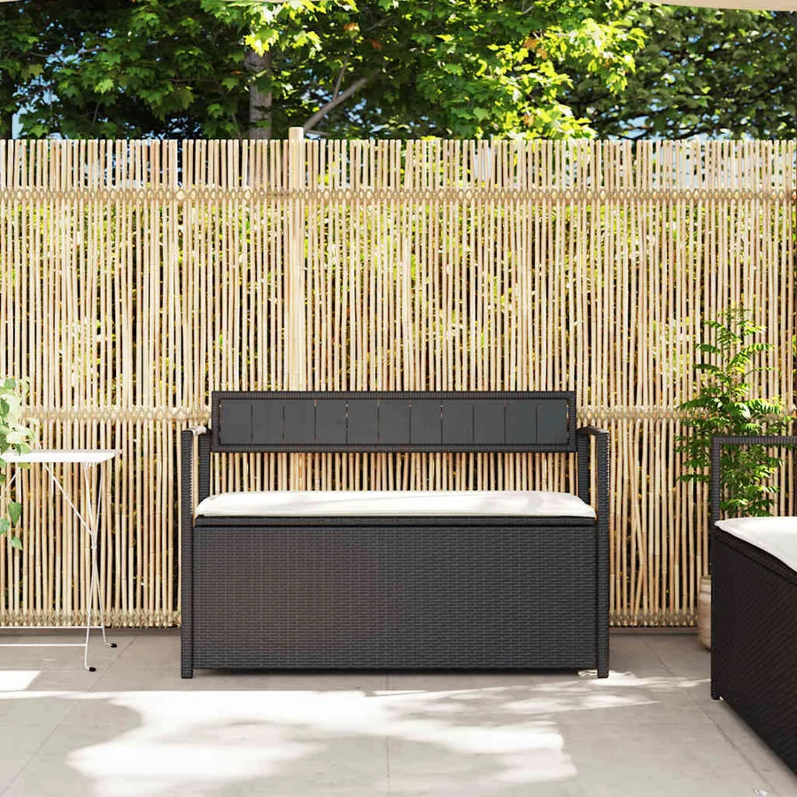 Banc de rangement de jardin avec coussin noir résine tressée - 3
