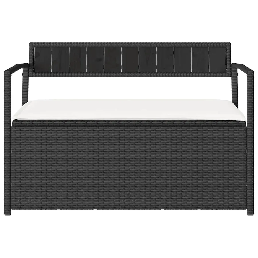 Banc de rangement de jardin avec coussin noir résine tressée - 4