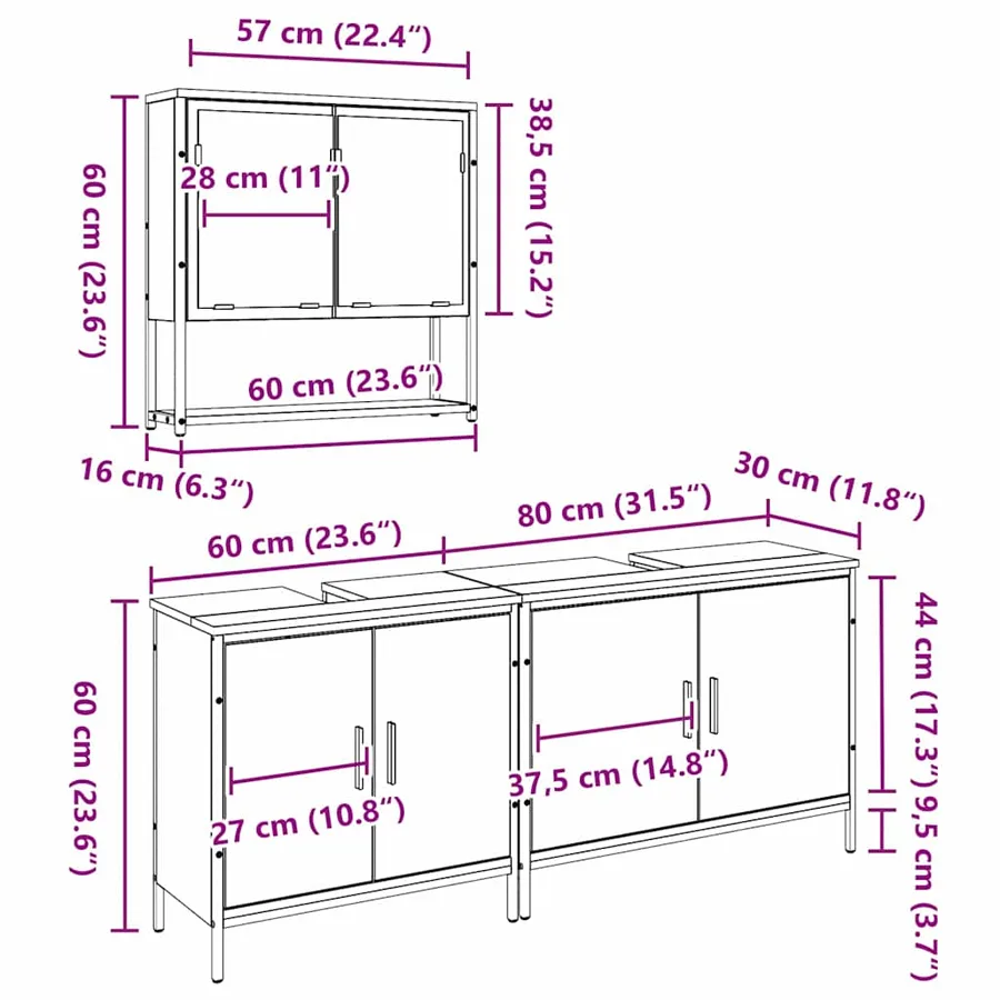 Ensemble de mobilier de salle de bain avec étagère 3 pcs Marron - 11