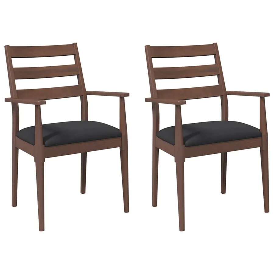 Chaises de salle à manger avec coussins (2 pcs) bois massif marron caoutchouc - 2