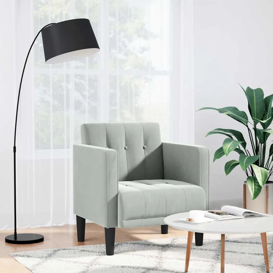 Fauteuil avec accoudoirs gris clair 53 cm velours