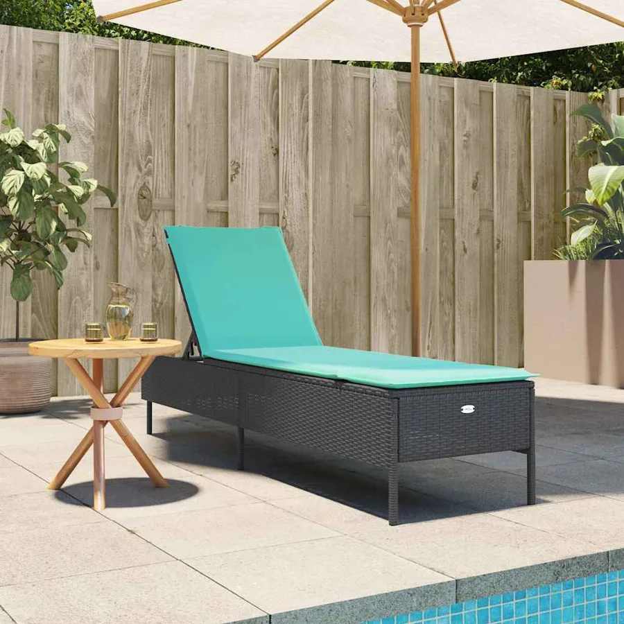 Chaise longue avec coussin en rotin synthétique noir - 16