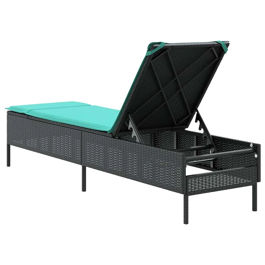 Chaise longue avec coussin en rotin synthétique noir - 19