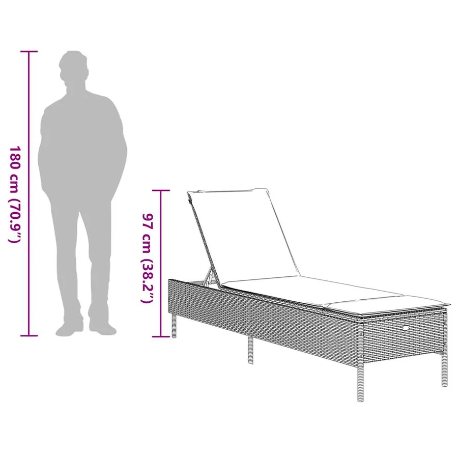 Chaise longue avec coussin en rotin synthétique noir - 24