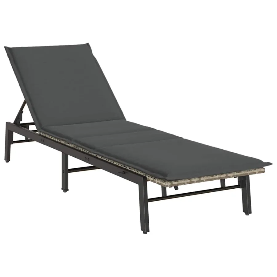 Chaise longue avec coussin en rotin synthétique noir - 26