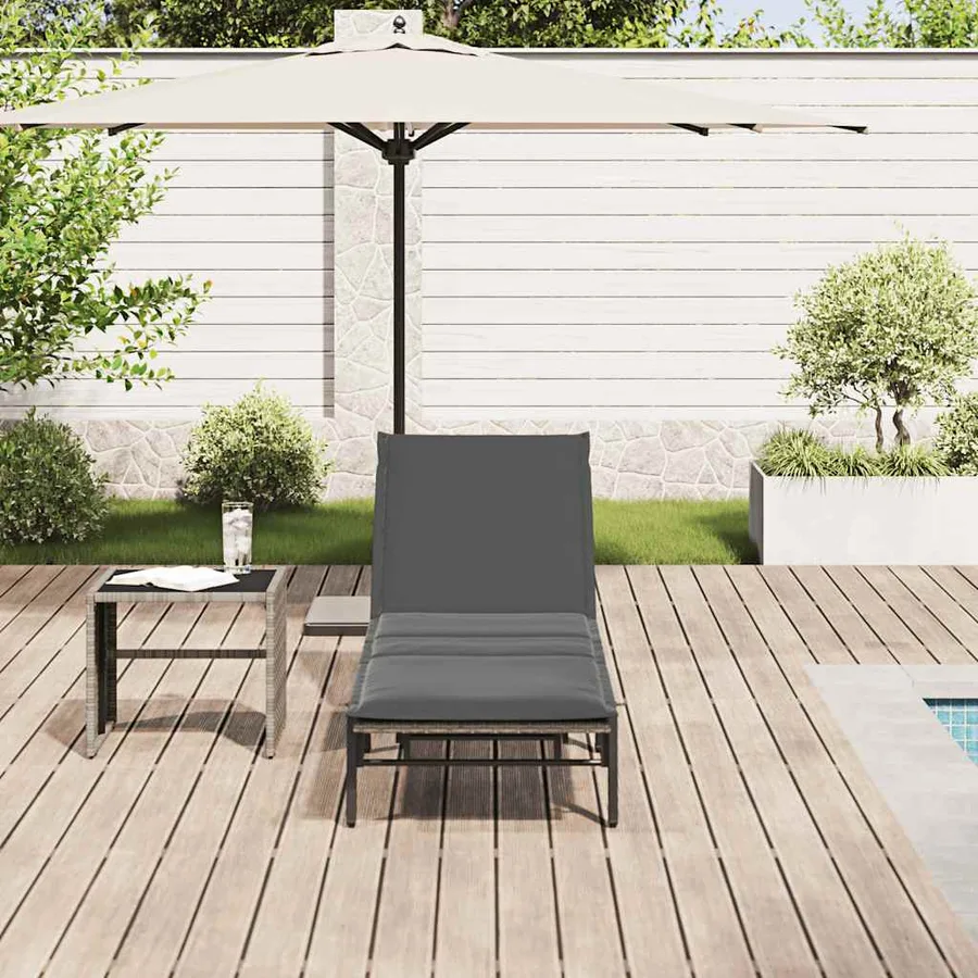 Chaise longue avec coussin en rotin synthétique noir - 27