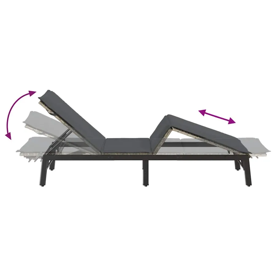 Chaise longue avec coussin en rotin synthétique noir - 33