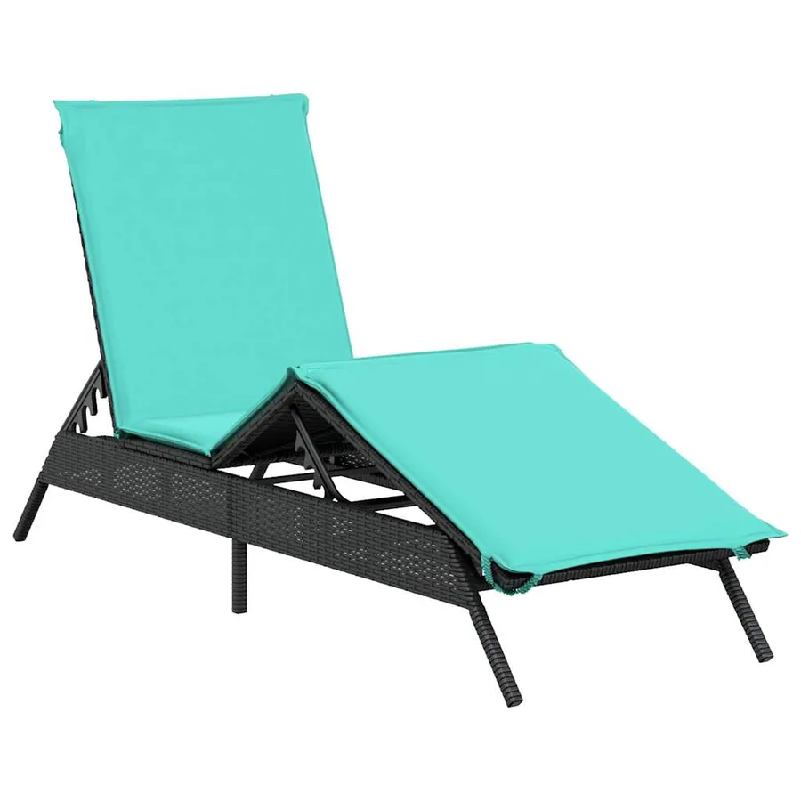 Chaise longue avec coussin en rotin synthétique noir - 39