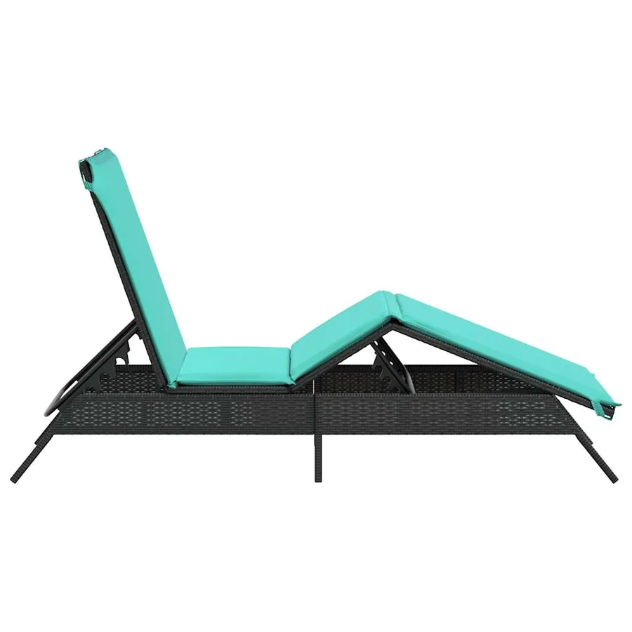 Chaise longue avec coussin en rotin synthétique noir - 42