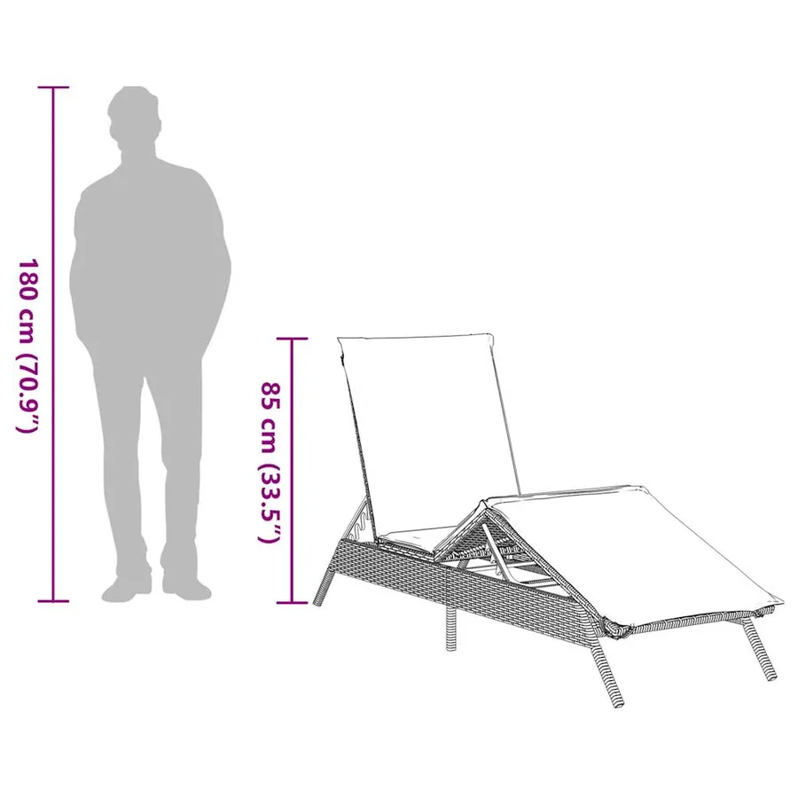 Chaise longue avec coussin en rotin synthétique noir - 48