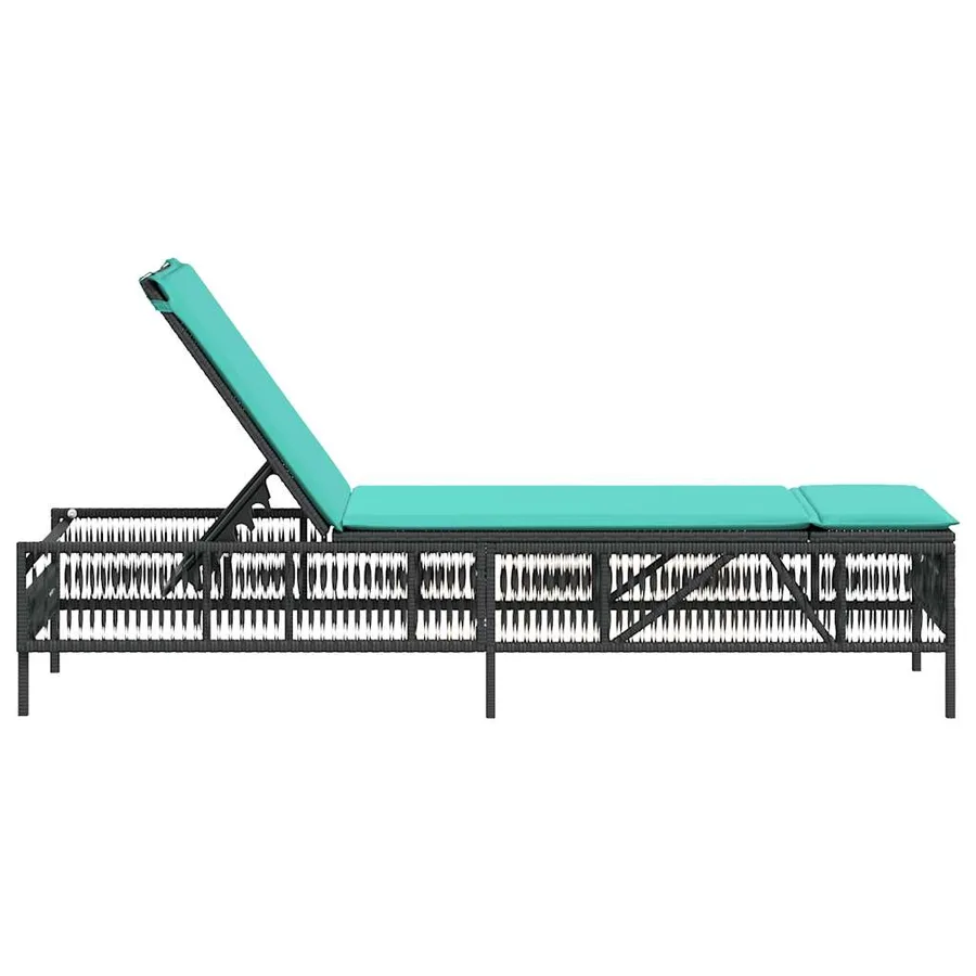 Chaise longue avec coussin en rotin synthétique noir - 53