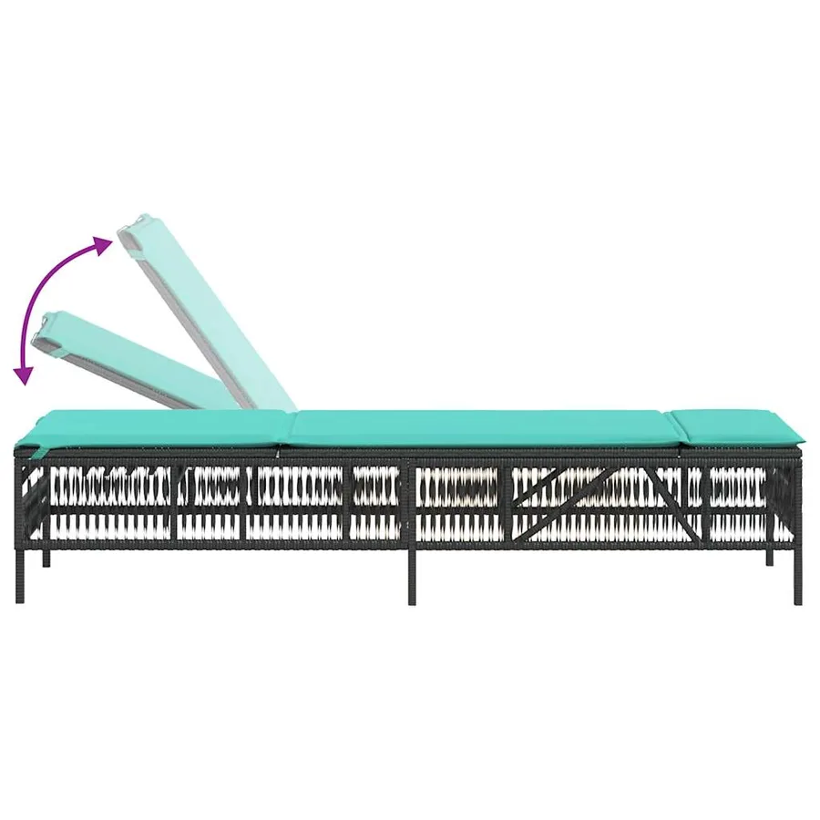 Chaise longue avec coussin en rotin synthétique noir - 55