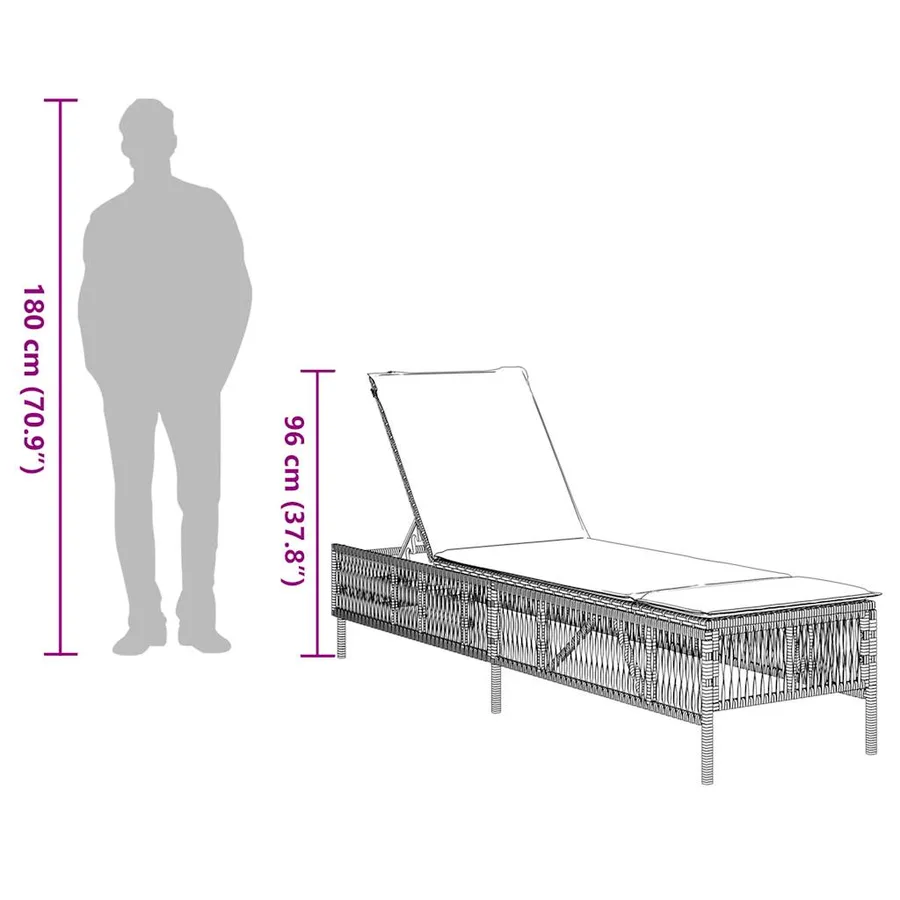 Chaise longue avec coussin en rotin synthétique noir - 59