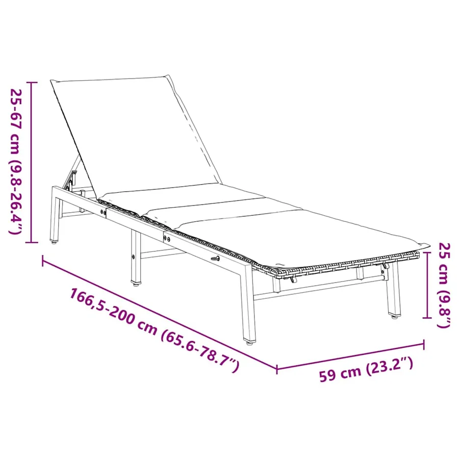 Chaise longue avec coussin en rotin synthétique noir - 71