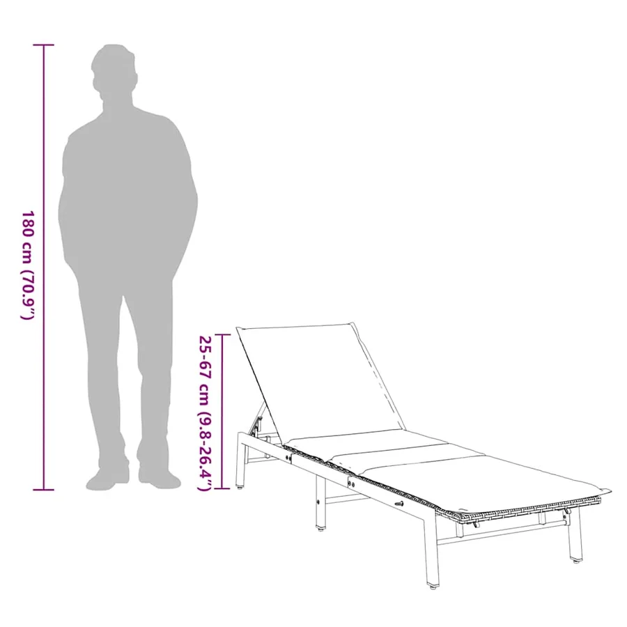 Chaise longue avec coussin en rotin synthétique noir - 72