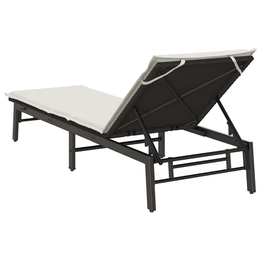 Chaise longue avec coussin en rotin synthétique noir - 8