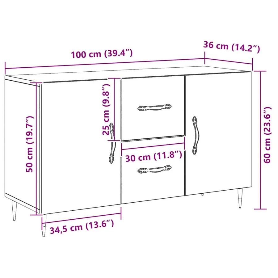 Buffet Chêne noir 100 x 36 x 60 cm Bois d'ingénierie - 12