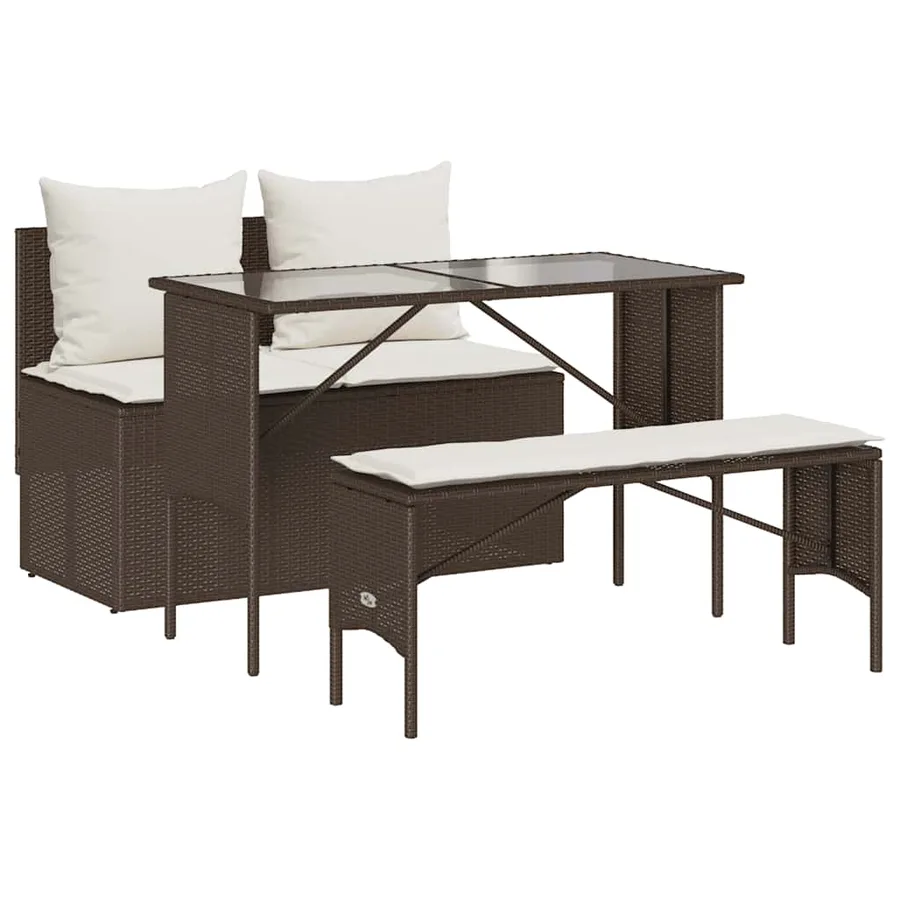 Ensemble à manger de jardin 3 pcs et coussins marron poly rotin - 2