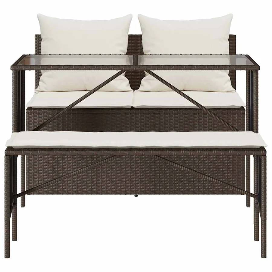 Ensemble à manger de jardin 3 pcs et coussins marron poly rotin - 7