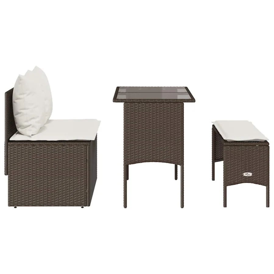 Ensemble à manger de jardin 3 pcs et coussins marron poly rotin - 8