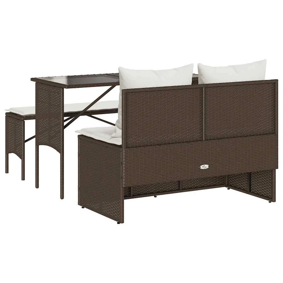 Ensemble à manger de jardin 3 pcs et coussins marron poly rotin - 9