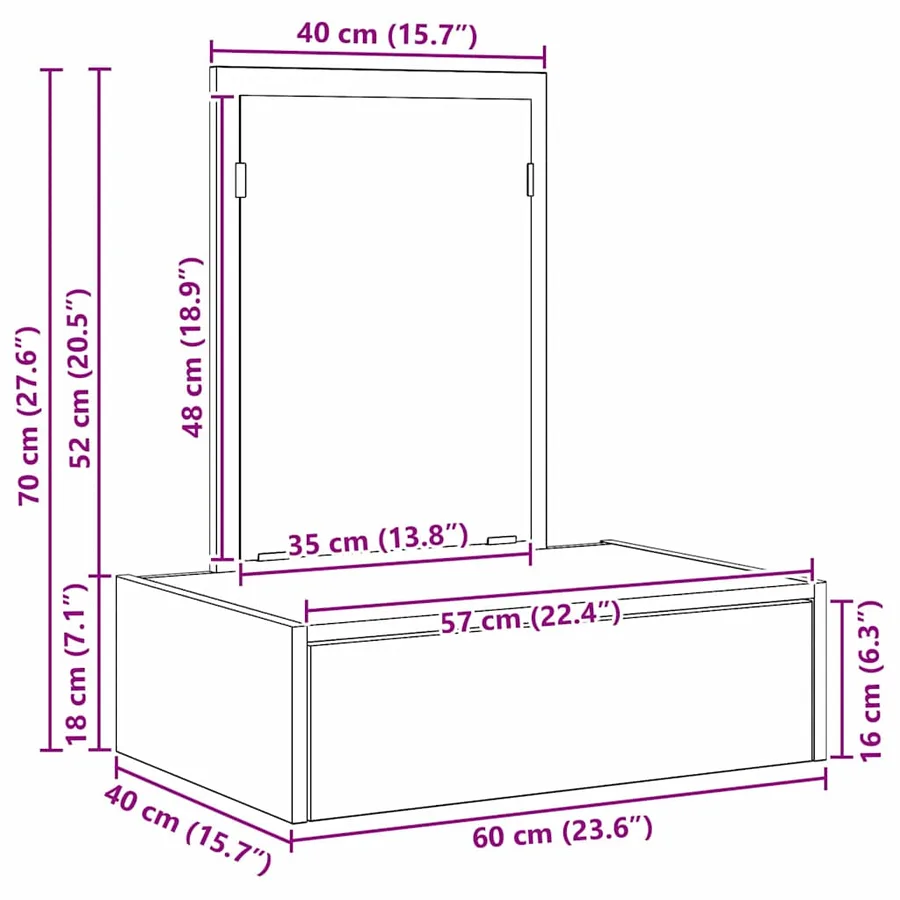 Table de Toilette Marron 60 x 40 x 70 cm Bois d'ingénierie - 13