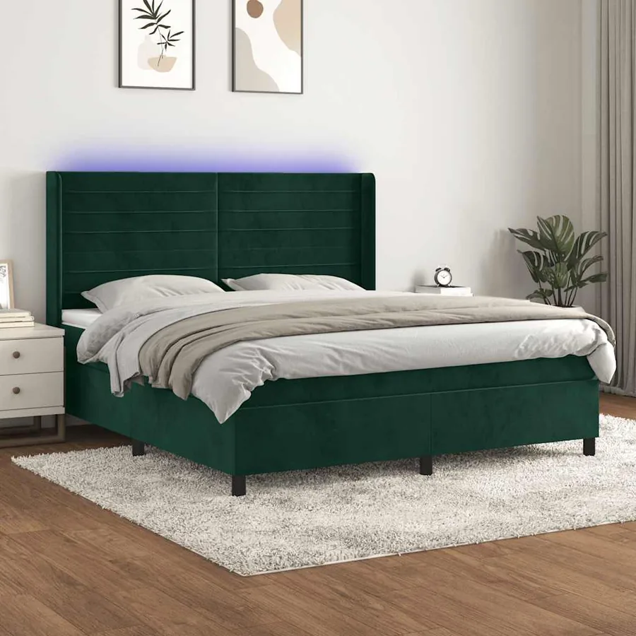 Sommier à lattes de lit matelas et LED Vert foncé 180x200 cm