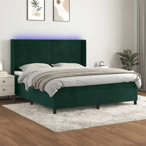 Sommier à lattes de lit matelas et LED Vert foncé 180x200 cm