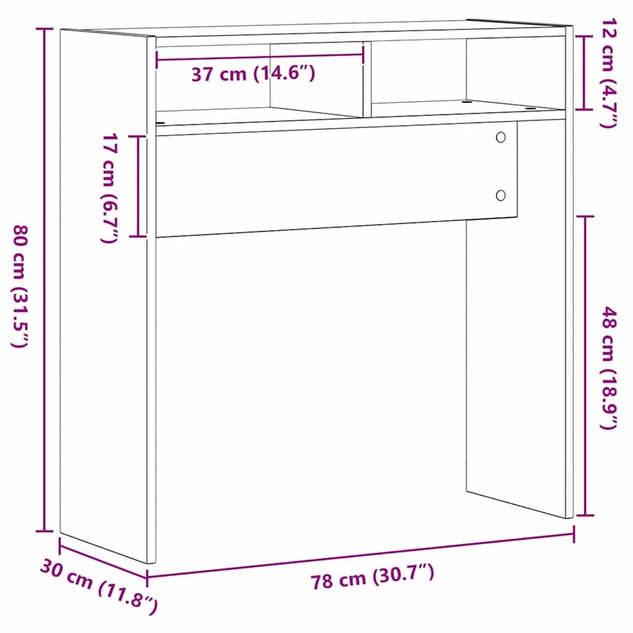 Table console Chêne noir 78 x 30 x 80 cm Bois d'ingénierie - 10