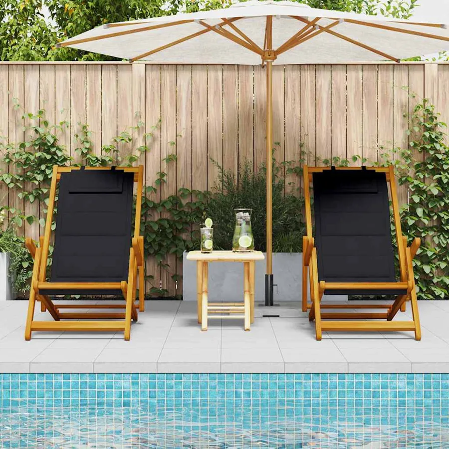 Chaise de plage avec coussin 2 pcs Marron Bois d'Acacia Massif - 3