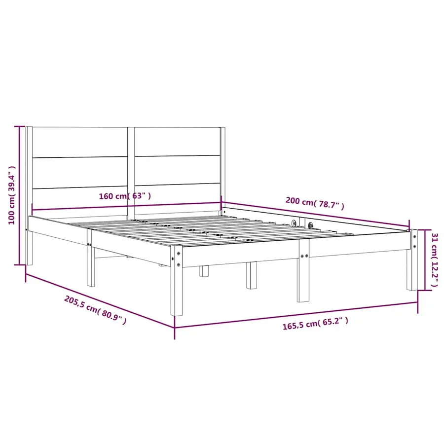 Cadre de lit sans matelas 160x200 cm bois massif de pin - 6