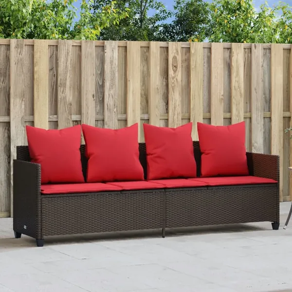 Chaise longue avec coussins marron résine tressée
