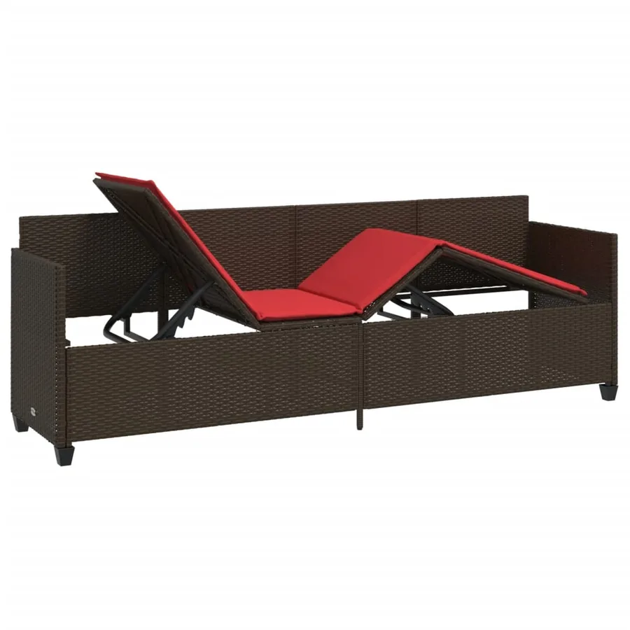 Chaise longue avec coussins marron résine tressée - 4