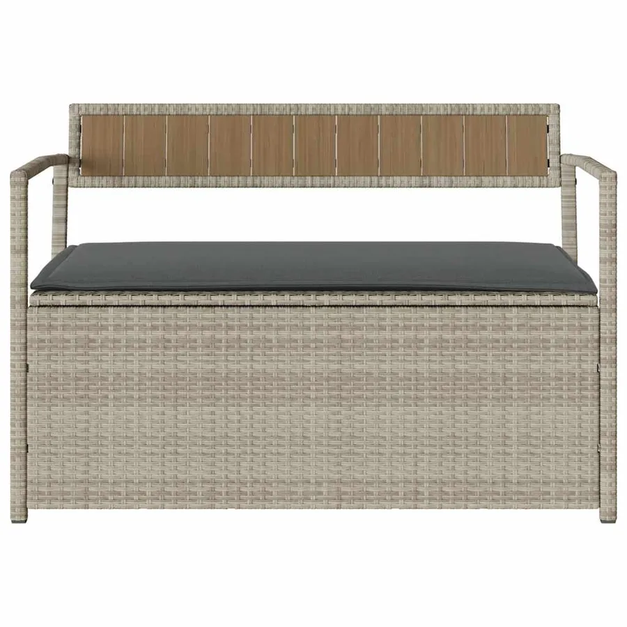 Banc de rangement de jardin avec coussin gris clair résine tressée - 4