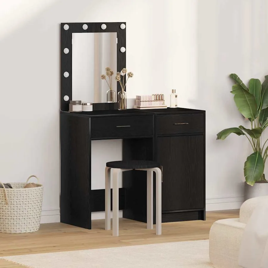Table de Toilette 2 pcs Noir 50 x 41 x 135 cm Bois d'ingénierie