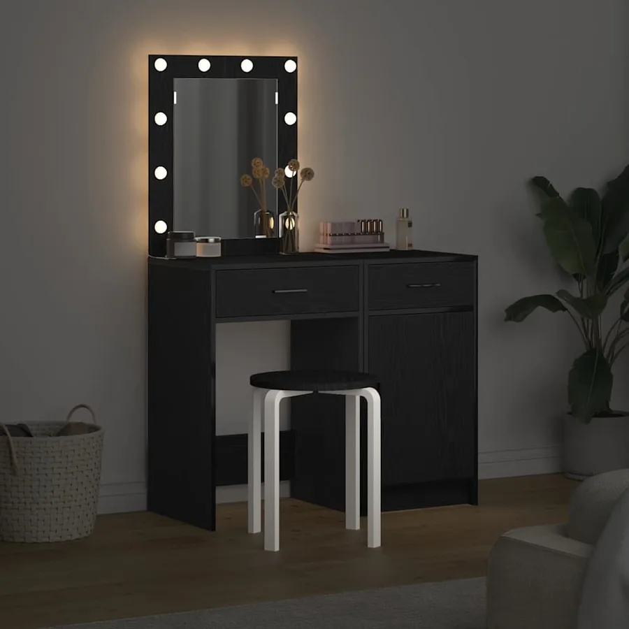 Table de Toilette 2 pcs Noir 50 x 41 x 135 cm Bois d'ingénierie - 4