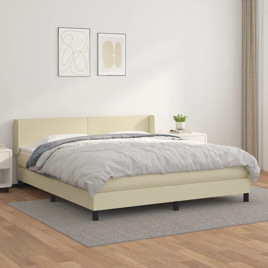 Sommier à lattes de lit avec matelas Crème 160x200cm Similicuir