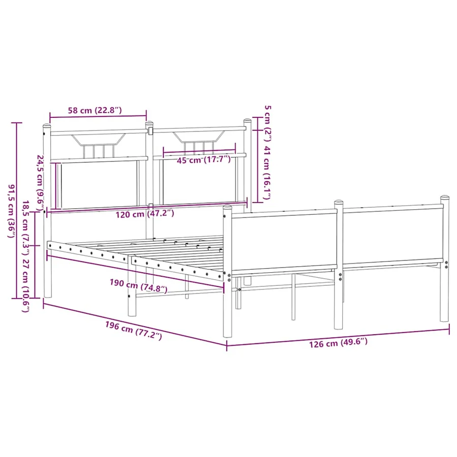 Cadre de lit sans matelas chêne marron 120x190 cm - 11